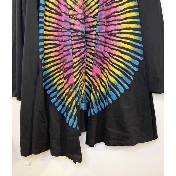The Collection Royal Tie Dye Tunic Cardigan Open Front Duster Black Rainbow L XL - Picture 4 of 8